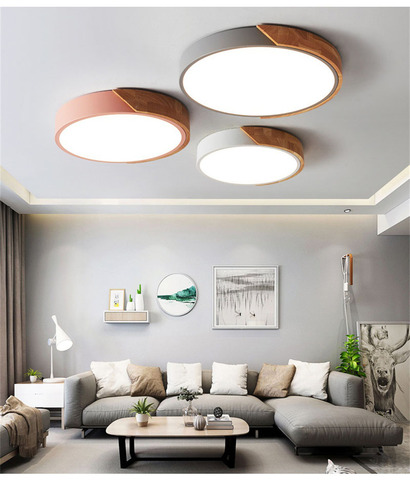 Modern LED colorful round wood & metal cover ceiling lights kitchen living room bedroom study corridor hotel room home fixture ► Photo 1/6