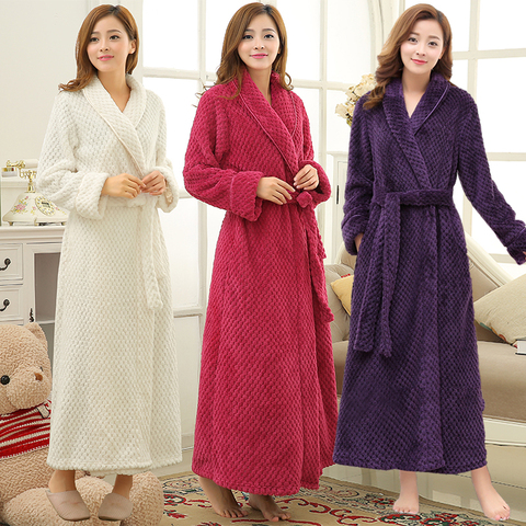 Women Extra Long Slim Thermal Jacquard Flannel Bathrobe Winter Plus Size Pregnant Warm Bath Robe Zipper Dressing Gown Men Robes ► Photo 1/6