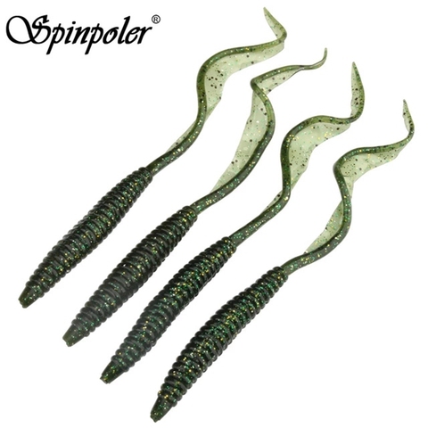 Spinpoler 5pcs/Lot 18cm 13cm Soft Worm Baits Flexible Long Tail 4 Colors Silicone Earthworm Worms Lifelike Fishing Lure ► Photo 1/6