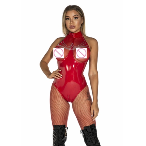 Sexy Women Faux Leather bodysuit PVC wetlook lingerie fetish Leotard Clubwear latex catsuit hot erotic Pole Dance bodystocking ► Photo 1/6