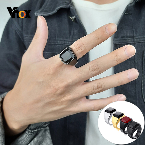 Vnox Fashion Men’s Square Black Carnelian Semi-Precious Stone Signet Rings in Black Gold Color Stainless Steel Male Jewelry ► Photo 1/6