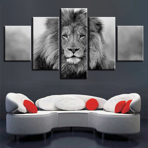 5 Panels Black And White Lions Pictures Modular Canvas Posters Wall Art Decor Living Room Home Decor HD Printing Paintings Frame ► Photo 1/1