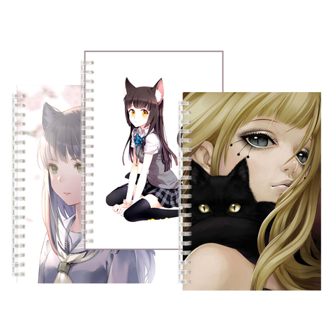 Anime Cat Girl Series Neko Spiral Notebook Stationery Binder Cute Note Book Anime Sketchbook COSPLAY Animal Fox For Women Gift ► Photo 1/6