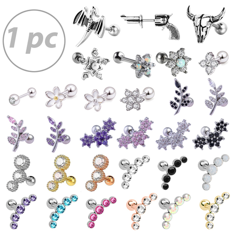 1PC Crystal CZ Helix Earrings Studs Ear Piercing 316l Surgical Steel Cartilage Earring 16G Tragus Conch Piercings for Women Punk ► Photo 1/6