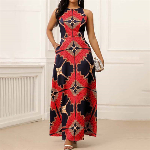 African Clothes for Women Dashiki Print Dress European Clothing Plus Size Bazin Rich Sleeveless Fashion Round Neck Maxi Vestido ► Photo 1/6