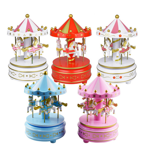 Merry-go-round Music Boxes Geometric Music Baby Room Decoration Gifts Unisex Wooden Christmas Horse Carousel Box Home Decor ► Photo 1/6