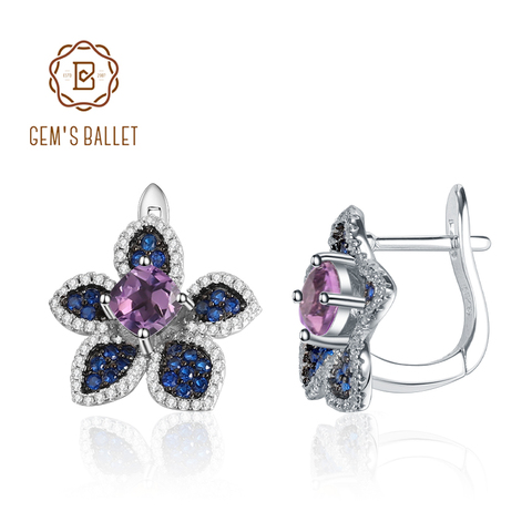 GEM'S BALLET Natural Amethyst Gemstone Clip Earrings 925 Sterling Silver Flower Earrings For Women Jewelry Secret Garden 2022 ► Photo 1/3