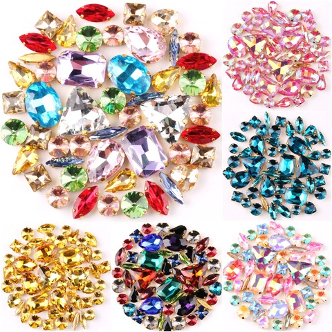 Gold claw setting 50pcs/bag shapes mix clear & jelly candy AB glass crystal sew on rhinestone wedding dress shoes bags diy trim ► Photo 1/6