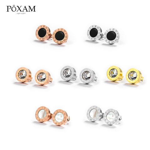 Korean Simple Statement Earrings Stainless Steel Stud Earrings For Women Vintage Roman Numeral Crystal Small Earing 2022 Jewelry ► Photo 1/6