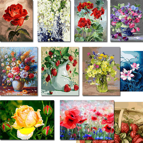 GATYZTORY DIY Painting By Numbers Flowers HandPainted Oil Painting Acrylic Painting Home Decor Unique Gift Fun at Home ► Photo 1/6