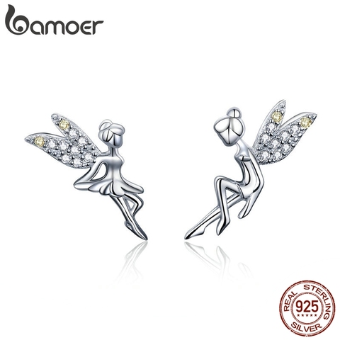 BAMOER Romantic Genuine 925 Sterling Silver Cute Fairy Elevs Exquisite Stud Earrings for Women Luxury Jewelry Making BSE046 ► Photo 1/6