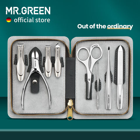 MR.GREEN Manicure Set With Morandi Grey Top-Grade Full Grain Cow Leather Packaging Nail Clipper Kits Perfect Gift Friends Family ► Photo 1/6