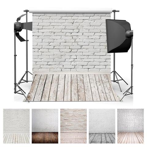 White Brick Wall Photography Backdrops Wooden Floor Backgrounds for Pet Toy Photo Studio Baby Shower Newborn Children Photophone ► Photo 1/6
