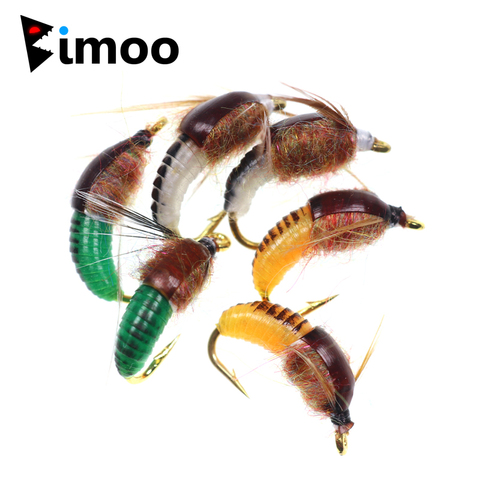 Bimoo 6PCS #12 Realistic Nymph Scud Fly for Trout Fishing Nymphing Artificial Insect Bait Lure Caddis Nymph Fishing Fly ► Photo 1/6