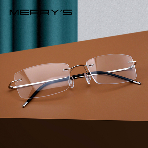 MERRYS DESIGN Men Titanium Alloy Rimless Glasses Frame Male Square Ultralight Man Frameless Myopia Optical Frames Eyewear S2227 ► Photo 1/6