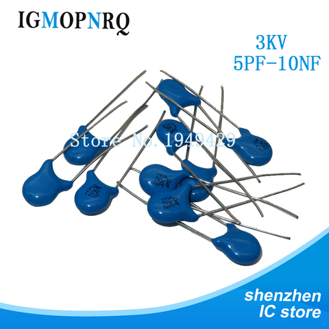 20pcs High voltage Ceramic Capacitor 3KV 5PF 10PF 15PF 20PF 22PF 27PF 30PF 47PF 56PF 100PF 220PF 1NF 2.2NF 3.3NF 4.7NF 10NF 22NF ► Photo 1/1