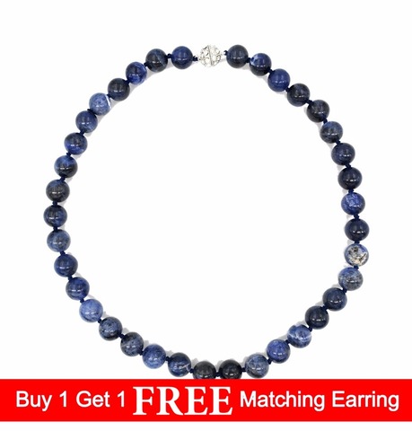 LiiJi Unique Natural Stone Blue Sodalite 10mm Beads Fashion Necklace Shining Zircon Magnet Clasp 18'' ► Photo 1/3