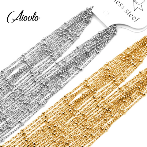Aiovlo 10pcs/lot Width 1.5mm Stainless Steel Bead Chain Necklace Chains for DIY Jewelry Findings Making Materials Accessories ► Photo 1/6