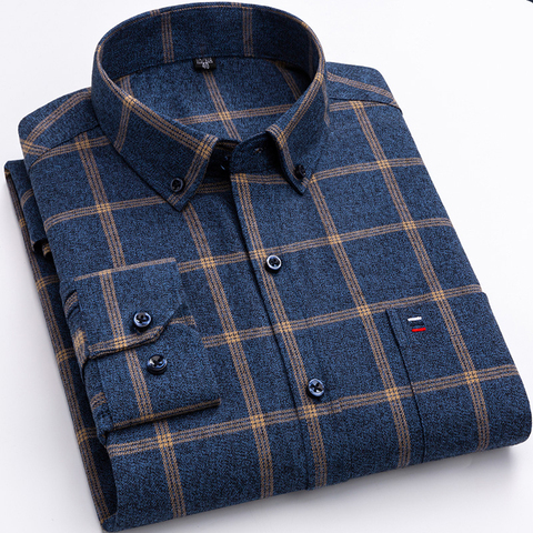 100% Cotton 7xl 6xl  Men Shirt Long Sleeve Button Down  High Quality Plaid Fashion Casual Dress Business Male Shirts ► Photo 1/6