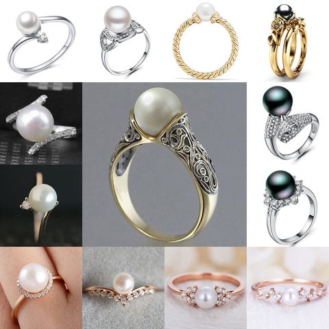 Huitan Romantic Simulated Pearl Rings For Women Luxury Wedding Anniversary Accessories Engagement Rings For Female Wholesale ► Photo 1/6