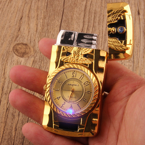 Luxurious Gold Watch Jet Torch Lighter Turbo Butane Gas Windproof Lighter Cigar Cigarette Metal Lighter 1300 C Inflated Gasoline ► Photo 1/6