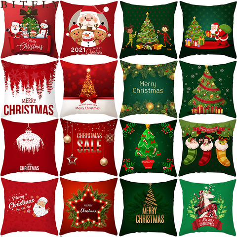 45x45cm Red Green Christmas Cushion Cover Merry Christmas Decoration for Home Sofa Decor Xmas Gifts Happy New Year 2022 ► Photo 1/6