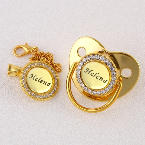 0-18 Months BPA Free Customized Any Name Personalized Gold Bling Pacifier And Clip Luxury Baby Pacifier For Infant shower Gift ► Photo 1/6
