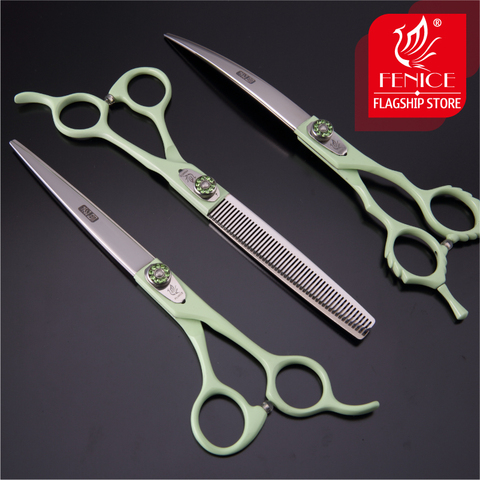 Fenice 7.0/7.5 inch Professional Pet Grooming Scissors SET Thinning Curved Shear Kit Japan 440C Groomer Tool ► Photo 1/6