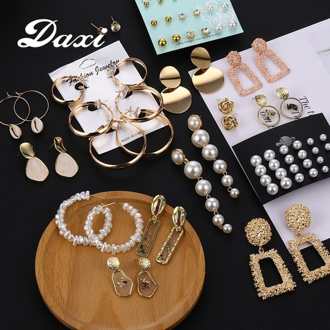 DAXI Boho Statement Pearl Dangle Earrings For Women Stud Earings Fashion Jewelry 2022 Korean Earring Gold Hoop Big Earrings ► Photo 1/6