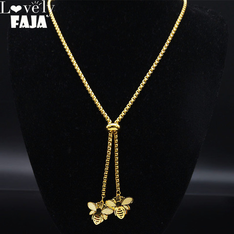 Fashion Bee Stainless Steel Long Necklace for Women Gold Color Statement Necklace Jewelry colgantes mujer moda N1376S03 ► Photo 1/6