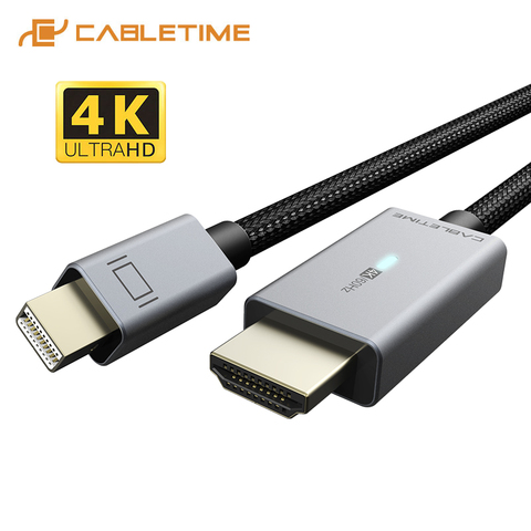 CABLETIME Mini DP to HDMI Cable Thunderbolt 2 4K/60Hz Aluminum Shell Displayport Converter for Surface Pro6 Dell XPS C324 ► Photo 1/6