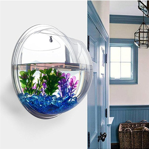 Transparent acrylic hanging wall aquarium, Plant Vase Flowers Grass Hangar Fish Tank Bowl Mini Home Decor Office Decoration ► Photo 1/6