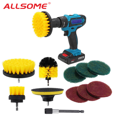 ALLSOME 11Pcs Electric Drill Cleaning Brush with Sponge and Extend Attachment Tile Grout Power Scrubber Tub Cleaning Brush ► Photo 1/6