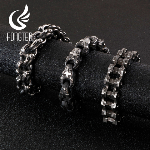 Fongten Wide Cross Link Bicycle Chain Bracelet Men Black Stainless Steel Bead Charm Chain Custom Design Bracelets Jewelry ► Photo 1/6