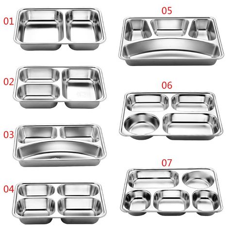 Stainless Steel Divided Dinner Tray Lunch Container Food Plate for School Canteen 3/5/4 Section ► Photo 1/6