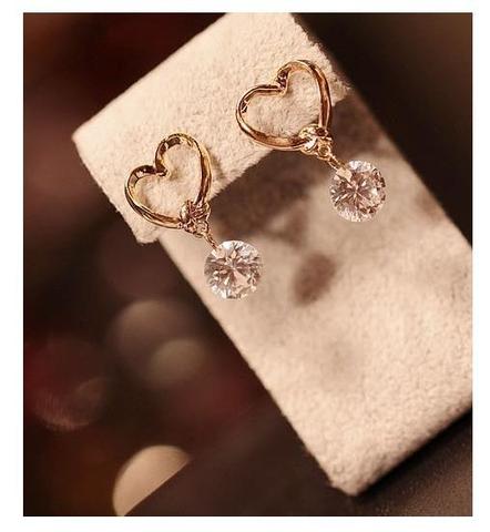New fashion Golden love heart cutout cute pendant zircon earrings For Women girl Accessories  jewelry wholesale ► Photo 1/6