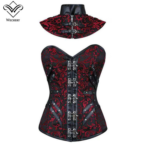 Wechery Steampunk Corset Top Corselet Gothic Women's Gothic Clothing Women's Binders and Shapers 2pcs Set ► Photo 1/3