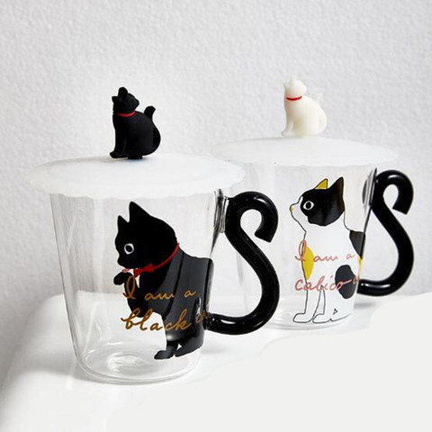 250 ml Cute  Black Cat Glass Coffee Mug Set Handgrip Animal Shaped Milk Water Juice Mugs Tea Cup Japanese Style Kawaii Gift Home ► Photo 1/6