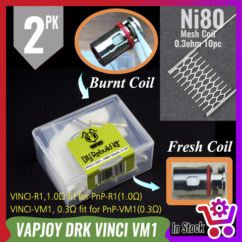 2pack Original VAPJOY Rebuild Kit for VINCI pnp-vm1 0.3ohm 10pc mesh coil Ni80 coil wire to repair vinci coil Pod Pod Cartridge ► Photo 1/6