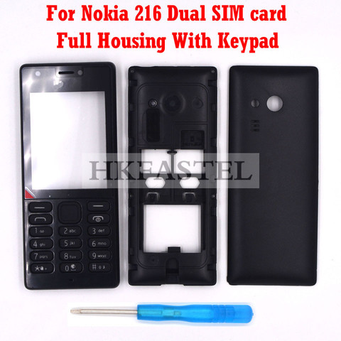 HKFASTEL High Quality Housing keyboard For Nokia 216 Dual SIM card New Full all Complete Mobile Phone Cover Case with Keypad ► Photo 1/6