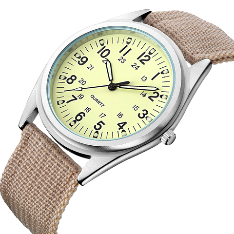 Luminous Hands Simple Watch Women Japanese Quartz Fashion Khaki Canvas Belt Fluorescent Green Military Army Style Clock Gift ► Photo 1/6