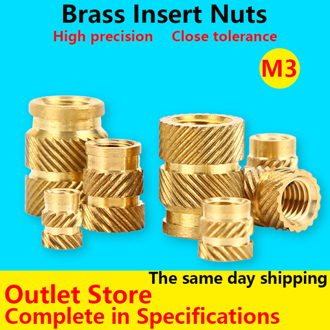 Brass Insert Nuts Injection Hot-melt Brass Nut Double Twill Knurled Brass Nut Hot Pressed into Plastic Inset Nut M3 50Pcs ► Photo 1/2
