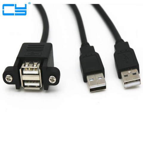 Dual Port USB 2.0 A Male to Female M/F Extension Screw Lock Panel Mount Cable 50cm 30cm ► Photo 1/1
