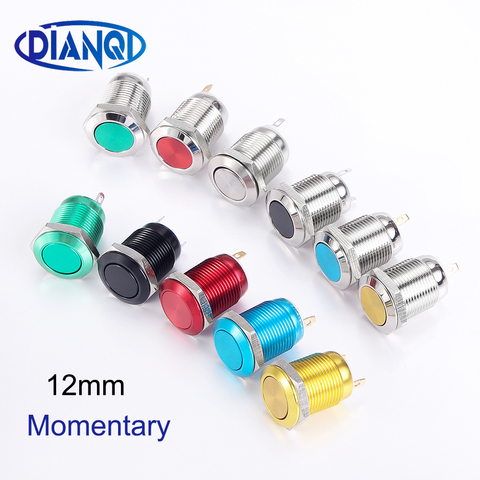 12mm Metal Push Button Switch Flat Round Ring 3A Self-reset Momentary Waterproof Car Start Horn Eng Speaker Bell Automatic Reset ► Photo 1/3