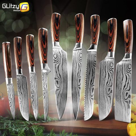 Kitchen Knife Set Chef Knives 7CR17 440C High Carbon Stainless Steel Damascus Drawing Cleaver Slicing 8 inch Santoku Knives Set ► Photo 1/6