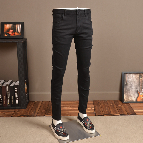 Fashion Men Skinny Jeans Stretch Thin Streetwear Black Pants for Cowboys ► Photo 1/5