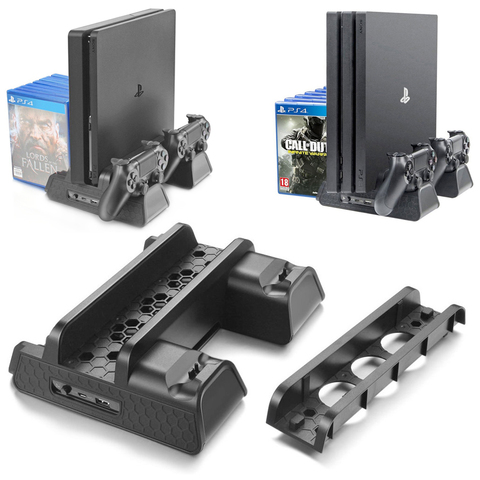 PS4/PS4 Slim/PS4 PRO Vertical Stand with Cooling Fan Cooler Dual Controller Charger Charging Station for SONY Playstation 4 PS4 ► Photo 1/6