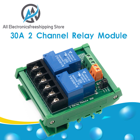 Two 2 Channel Relay Module 30A with Optocoupler Isolation High Low Trigger for Smart Home PLC with Guide Rail 5V 12V 24V ► Photo 1/6