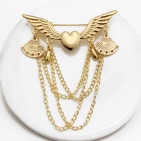 Hesiod Winter Jewelry Antique Baroque Retro Gold Wing Heart Chain Brooch Pin for Women ► Photo 1/6