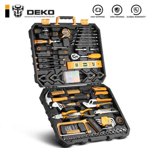 DEKO Hand Tool Set General Household Repair Hand Tool Kit with Plastic Toolbox Storage Case Socket Wrench Screwdriver Knife ► Photo 1/6